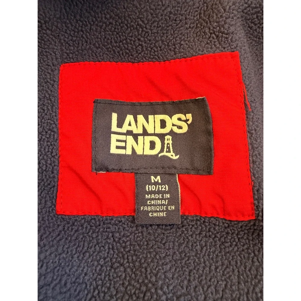 Lands End Boys Red Navy Colorblock Puffer Jacket Hooded Winter Coat XL 18-20